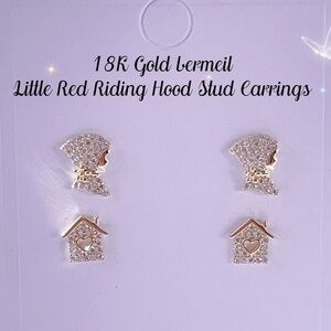 18K Gold Vermeil Little Red Riding Hood Stud Earrings